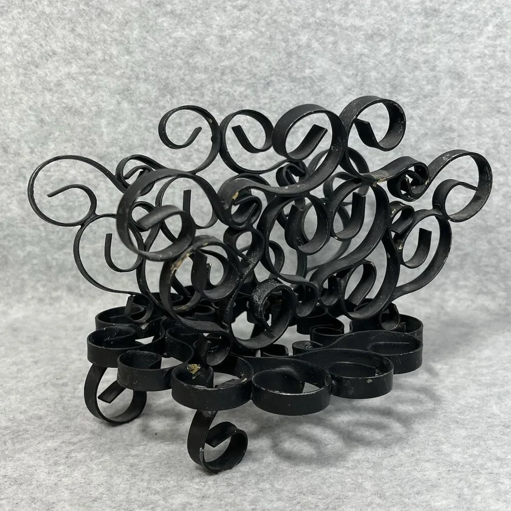 Vintage Black Metal Swirl Scroll‎ Napkin Letter Holder Wrought Iron ? Organizer